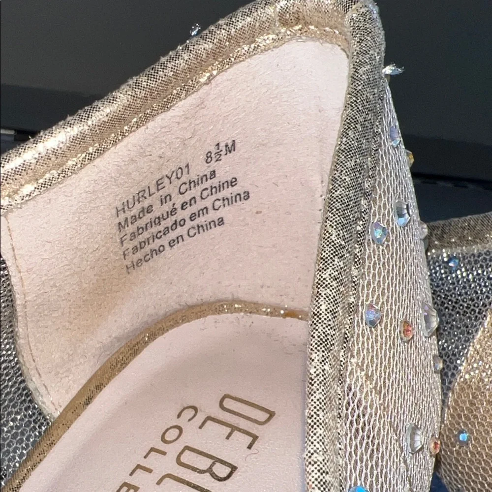 De Blossom Collection Gold Rhinestone Heels - Picture 8 of 9